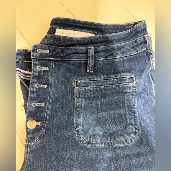 Anthropologie $128 Pilcro Ultra High-Rise Slim Utility Jeans size 31 denim dark - Picture 3 of 9